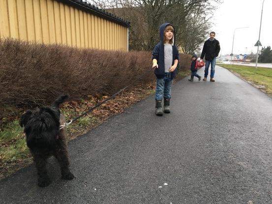 Ute och går med mormors hund